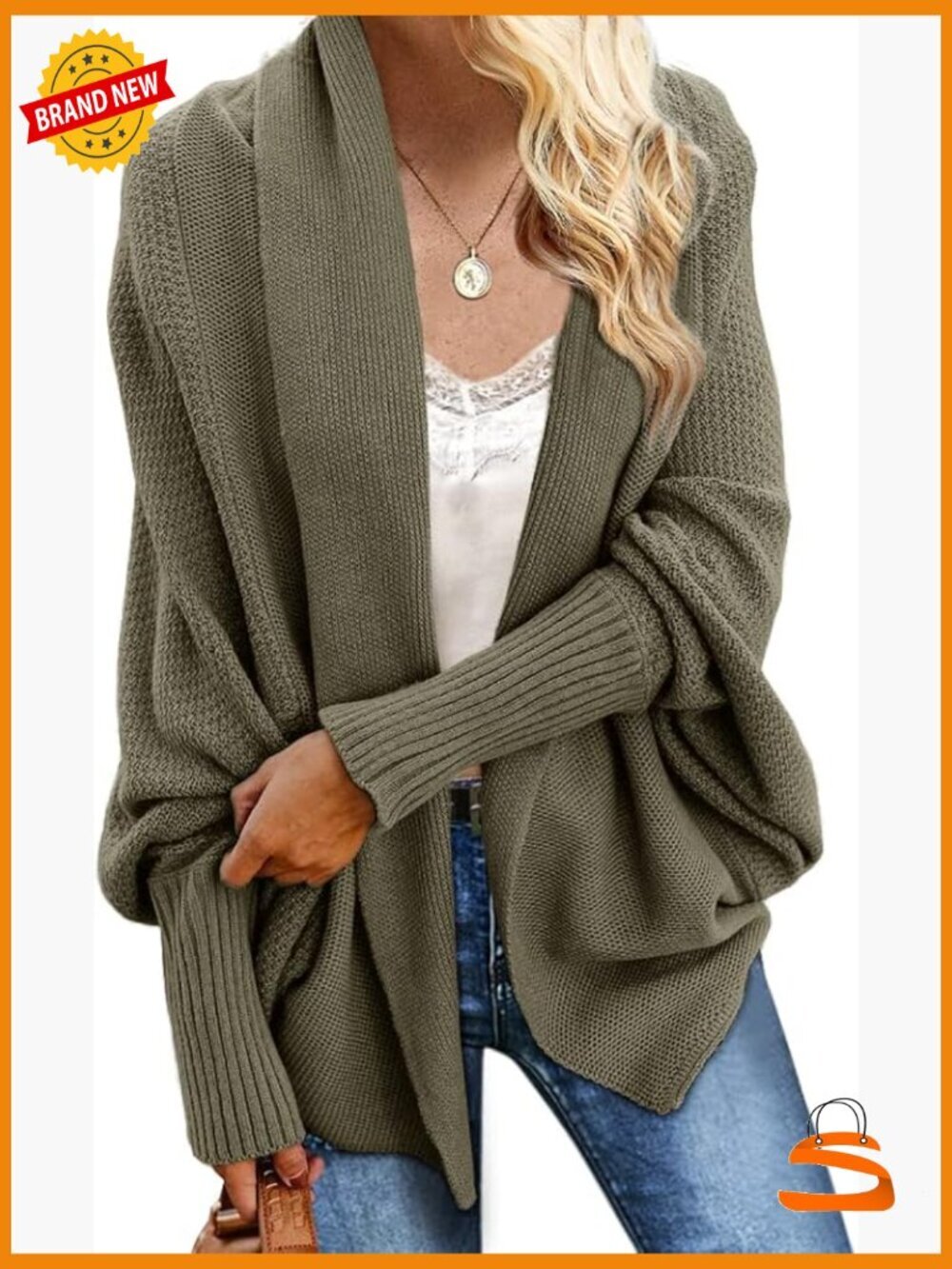 Batwing Cable Knit Oversized Wrap Cardigan Sweater Slouchy